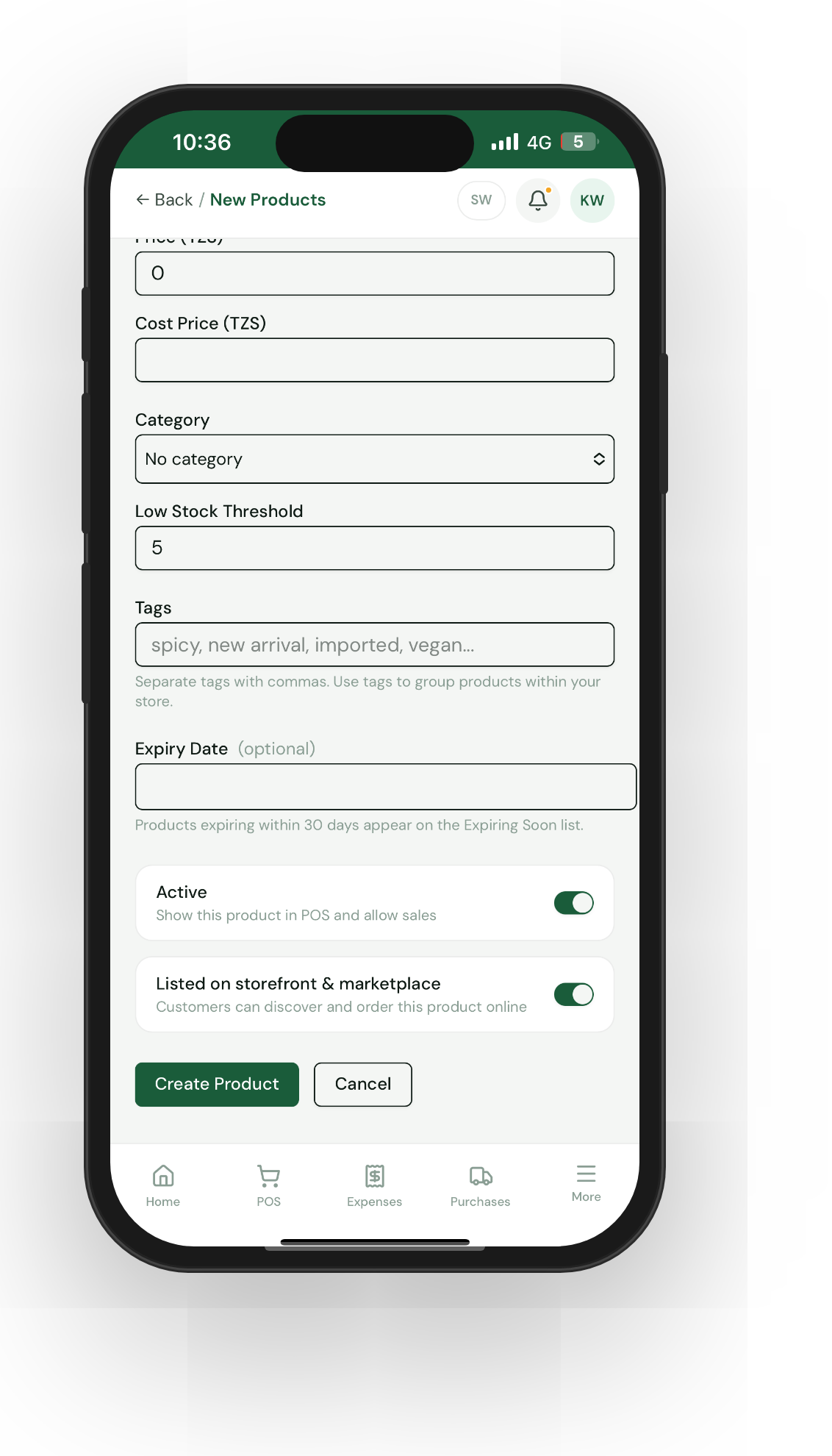 MEKU products and inventory screen