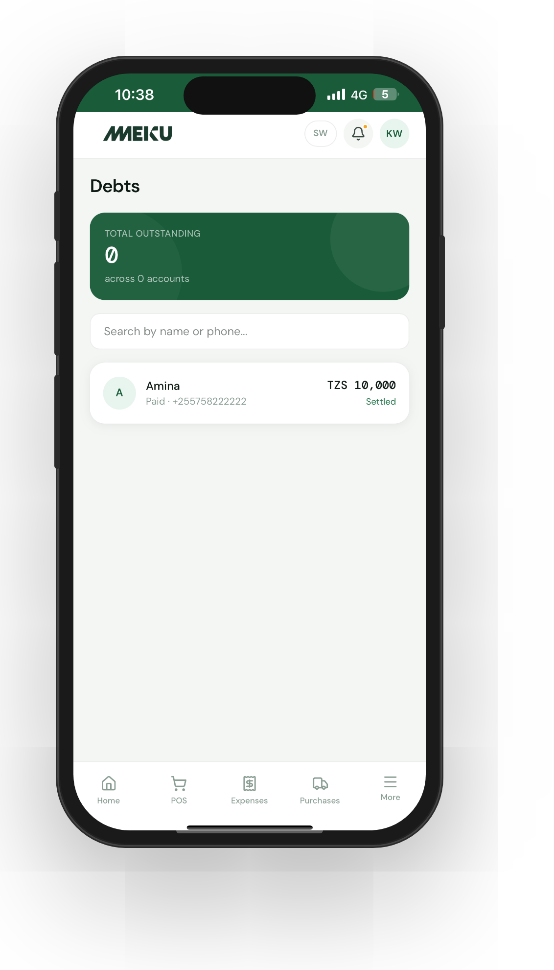 MEKU debt tracking screen